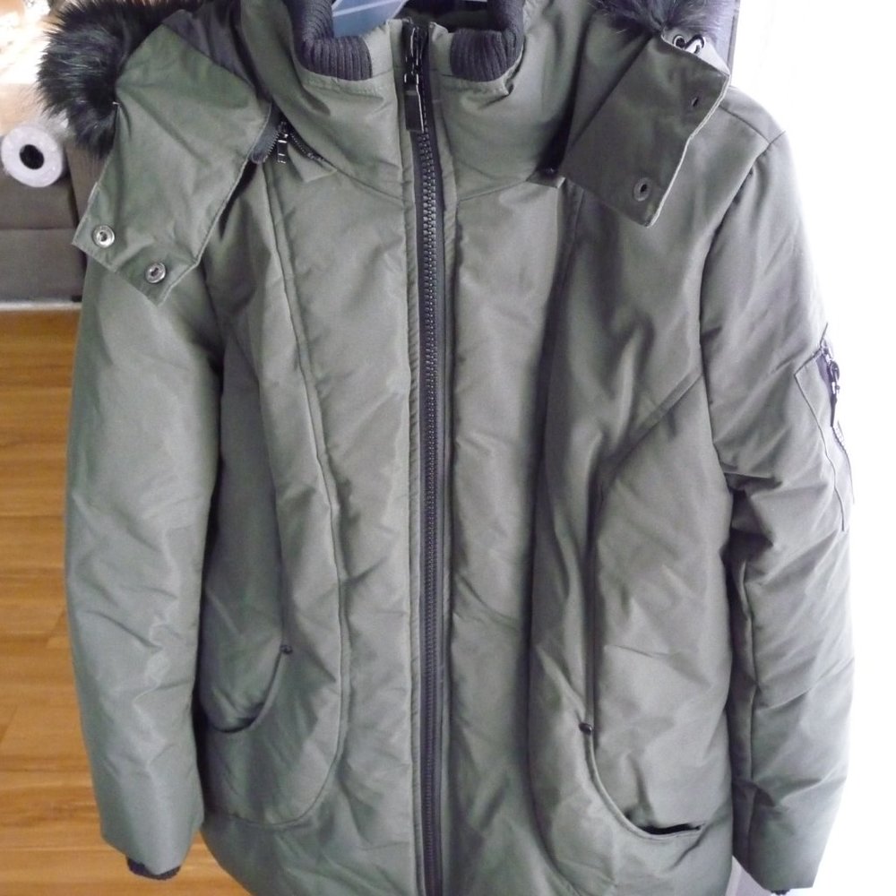 HALITECH WOMEN GREEN HOODED FUR TRIM HEAVYWEIGHT PUFFER / PARKA/COAT SIZE LARGE
